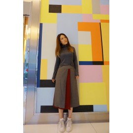 Check Culottes with Pleated Chiffon